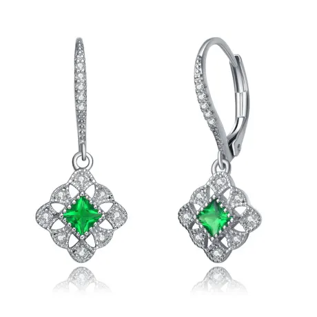 Genevive Sterling Silver White Gold Plated with Colored Cubic Zirconia Leverback Earrings