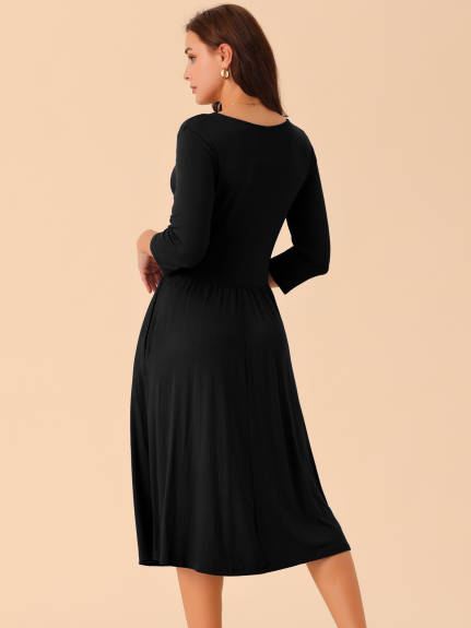 Allegra K - Twist Knot Front 3/4 Sleeve Midi Dress