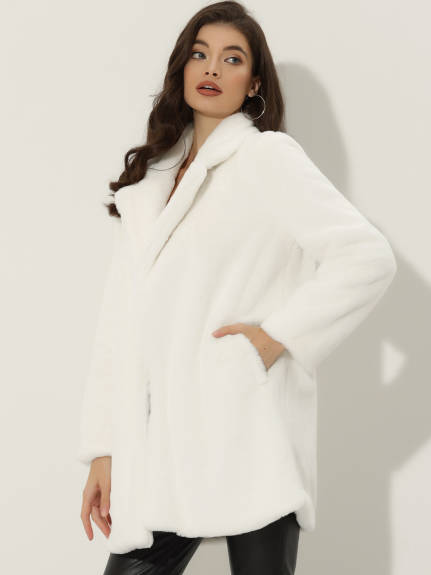 Allegra K - Open Front Fluffy Faux Fur Midi Jackets