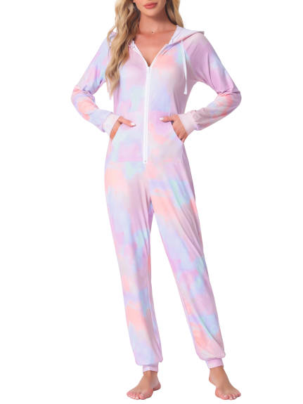 Cheibear - Tie Dye Long Sleeve Jumpsuit with Pockets