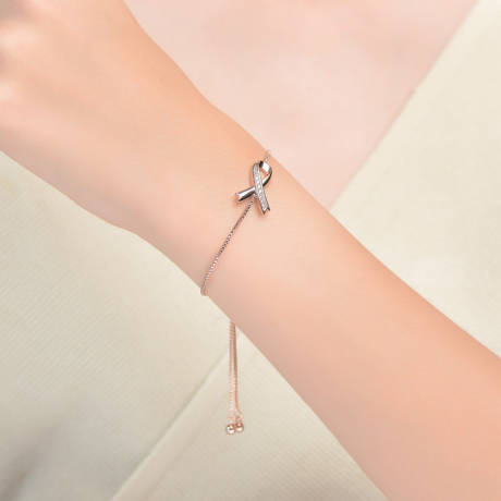 Rachel Glauber Stunning 18K Rose Gold Plated ribbon Charm Adjustable Bracelet