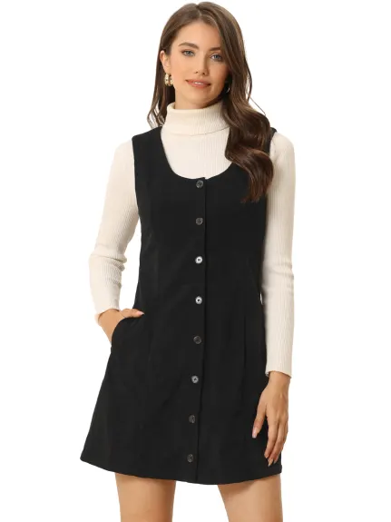 Allegra K - Corduroy Sleeveless Button Down Pinafore Dress