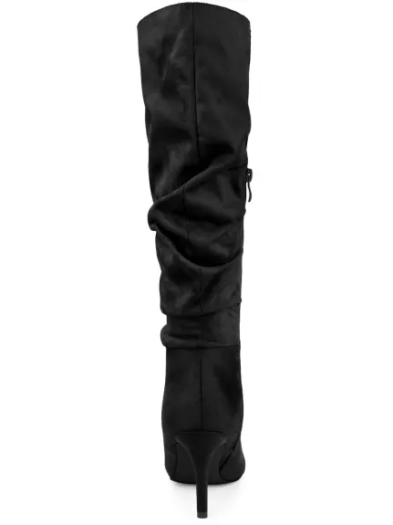 Allegra K - Slouch Pointed Toe Stiletto Heel Knee High Boots