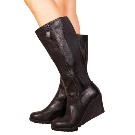 Where's That From - Womens/Ladies Lara Faux Leather Side Zip Wedge Mid Calf Boots