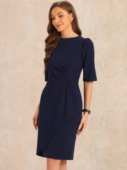 Allegra K - Short Sleeve Business Ruched Dress