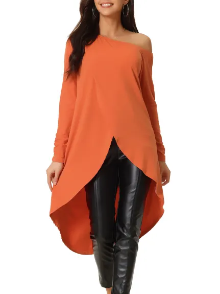 Allegra K- One Shoulder High Low Asymmetrical Irregular Hem Top