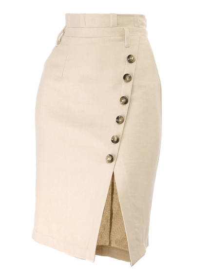 Allegra K - Button Decor Split Belted Pencil Skirt