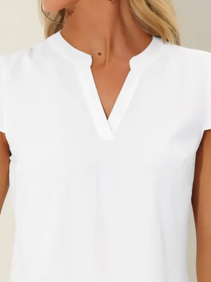 Allegra K- V Neck Cap Sleeve Shirts Blouse