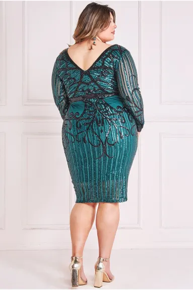 Goddiva - Sequin Mesh V Neck Midi Dress - Plus size