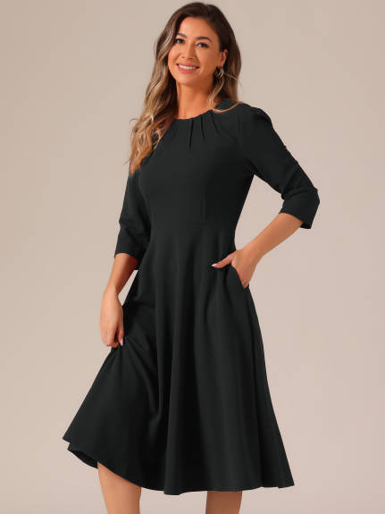 Allegra K - Work A-Line Swing Midi Dress