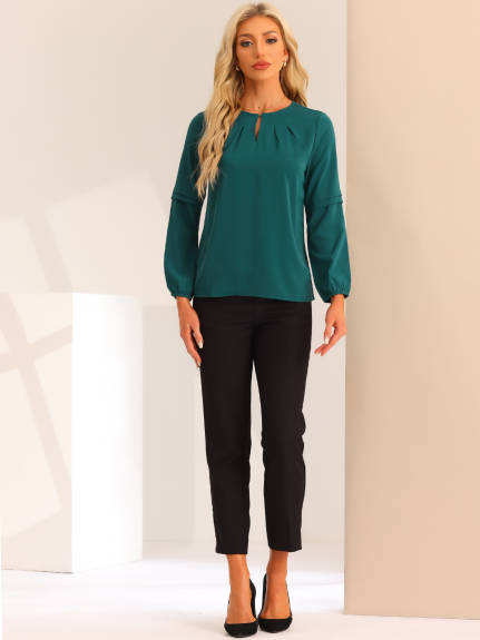 Allegra K - Keyhole Neck Long Sleeve Elegant Blouse