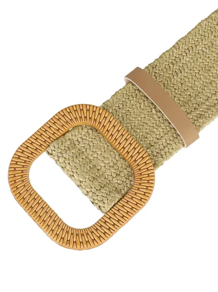 Allegra K- Ceinture tissée extensible rétro taille large boucle carrée