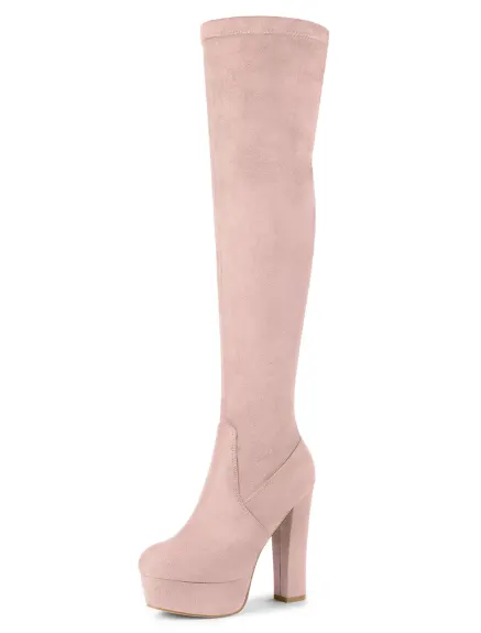 Allegra K - Platform Block Heel Over Knee High Boots