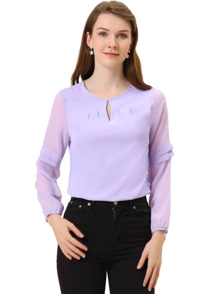 Allegra K- Long Sleeve Keyhole Neck Blouse Top