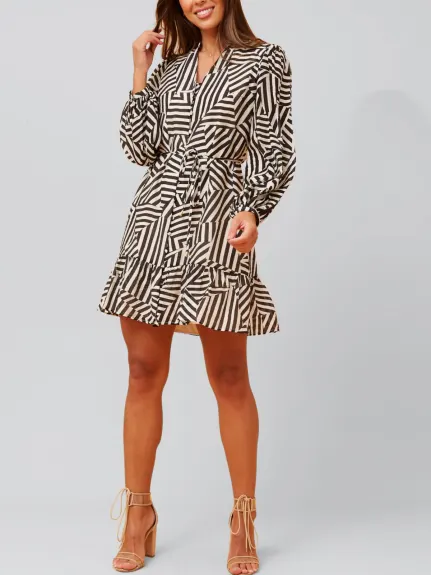 Annick - Sylvana Dress Long Puffy Sleeve Geo Print