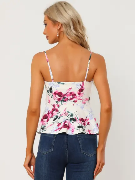 Allegra K- V Neck Tie Waist Peplum Cami Tank