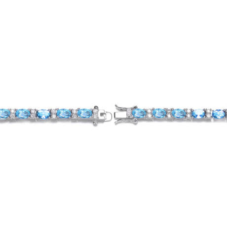 Genevive Sterling Silver White Gold Plated Tennis Bracelet with Colored and Clear Oval Cubic Zirconia in Alternation