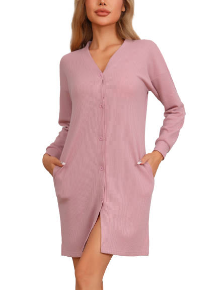 Cheibear - Long Sleeve Button Down Nightgown