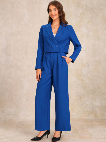 Allegra K - Long Sleeve Cropped Blazer Pant Suit