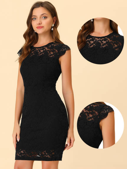 Allegra K- Lace Cap Sleeve Floral Stretch Knit Bodycon Dress