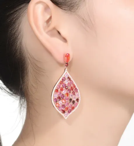 Genevive Sterling Silver 18k Rose Gold Plated with Ruby Red Cubic Zirconia Drop Earrings