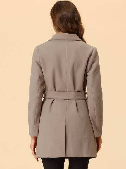 Allegra K- Double Breasted Belted Pocket Trench Coat