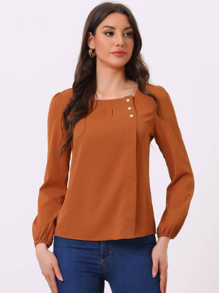 Allegra K- Square Neck Casual Long Sleeve Top