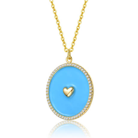 Rachel Glauber 14k Yellow Gold Plated with clear Cubic Zirconia and Colored Enamel Round Pendant