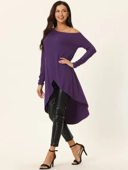 Allegra K- One Shoulder High Low Asymmetrical Irregular Hem Top