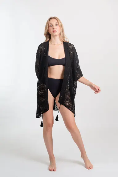 KOY Resort Flamenco Lace Crochet Beach Cover Up Kimono