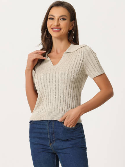 Allegra K- Collared V Neck Knit Polo Sweater