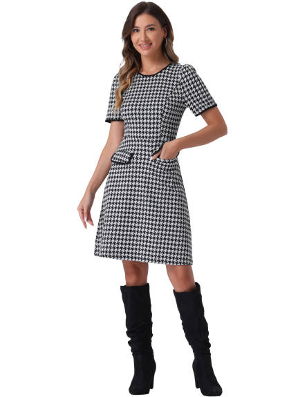 Allegra K - Houndstooth Plaid A-Line Dress