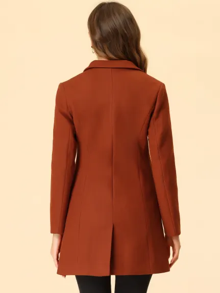 Allegra K- Notched Lapel Single Breasted Long Coat