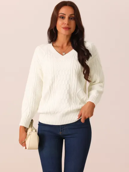 Allegra K - V Neck Casual Loose Sweater