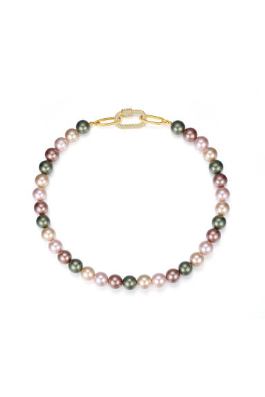 Classicharms-Shell Pearl Necklace With Gem-encrusted  Carabiner Lock