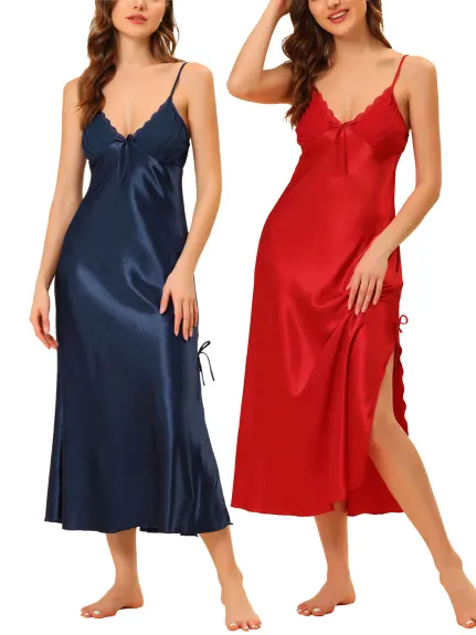 cheibear - V-Neck Satin Cami Nightgown 2-Pack