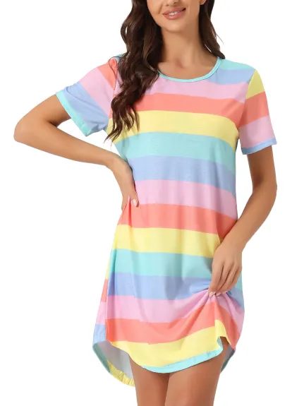 Cheibear - Colorful Striped Short Sleeve Nightshirt