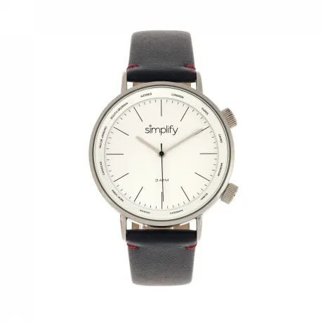 Simplify - The 3300 Leather-Band Watch - Dark Brown/Grey