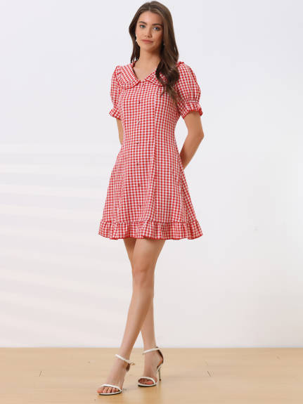 Allegra K- Checks Ruffled Peter Pan Collar Mini Dress