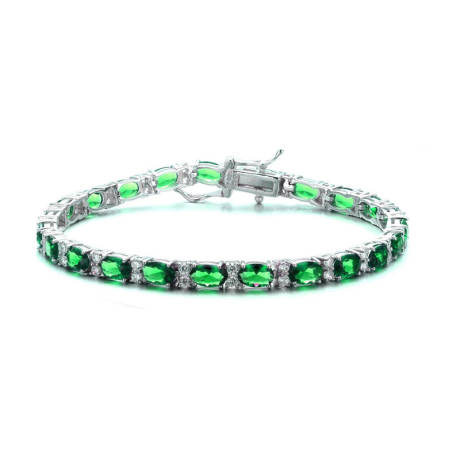 Genevive Sterling Silver White Gold Plated Tennis Bracelet with Colored and Clear Oval Cubic Zirconia in Alternation