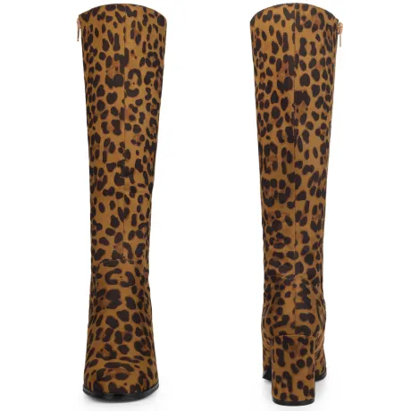 Allegra K- Round Toe Solid Chunky Heels Knee High Boots