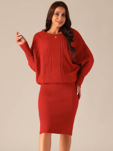 Allegra K - Batwing Sleeve Sweater Pullover Dress