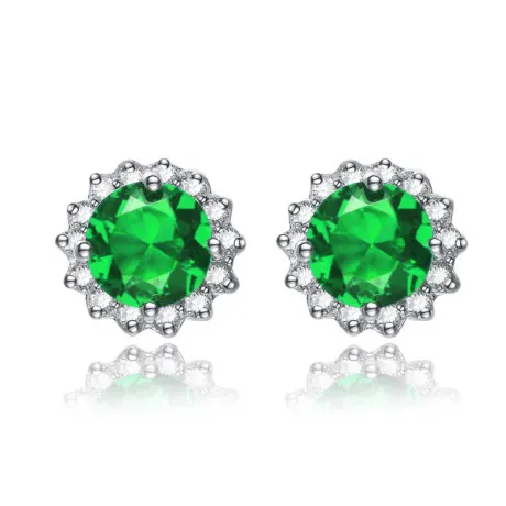 Genevive Sterling Silver with Colored Cubic Zirconia Button Stud Earrings