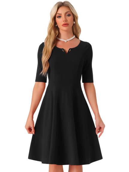 INSPIRE CHIC - V-Neck Elegant A-Line Midi Dress