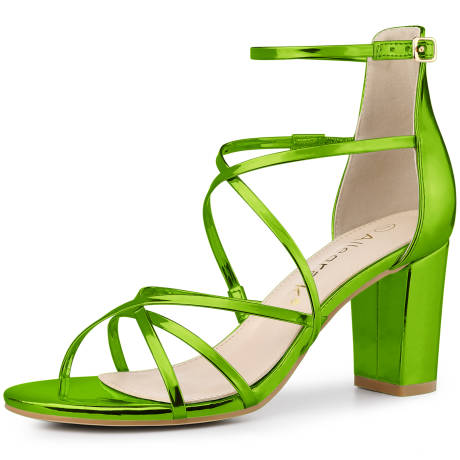 Allegra K- Elegant Crisscross Strap Block Heels Sandals