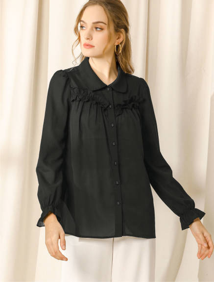 Allegra K- Ruffle Peter Pan Collar Shirt