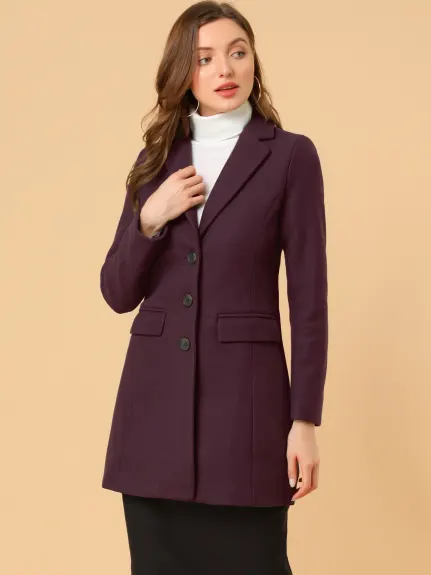 Allegra K- Manteau long à revers cranté et simple boutonnage