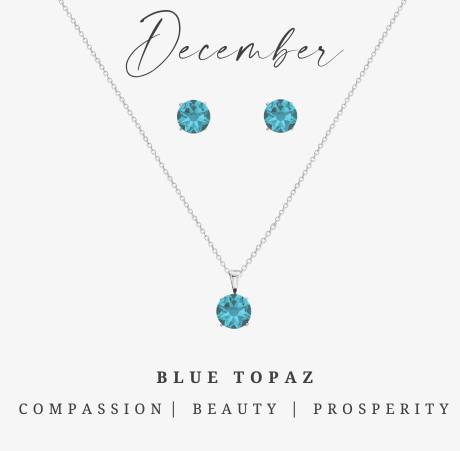 Silvertone December Blue Topaz Birthstone CZ Earring & Necklace Set