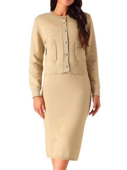 Allegra K - Two Piece Sweater Midi Skirt Suits