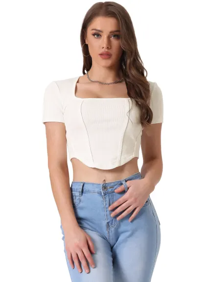 Allegra K - Cropped Curved Hem Basic Knit Top